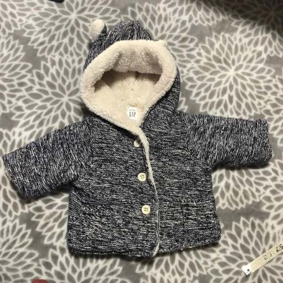 Baby Gap Coat Sherpa lined 0-3 months baby and cream - Picture 2 of 6